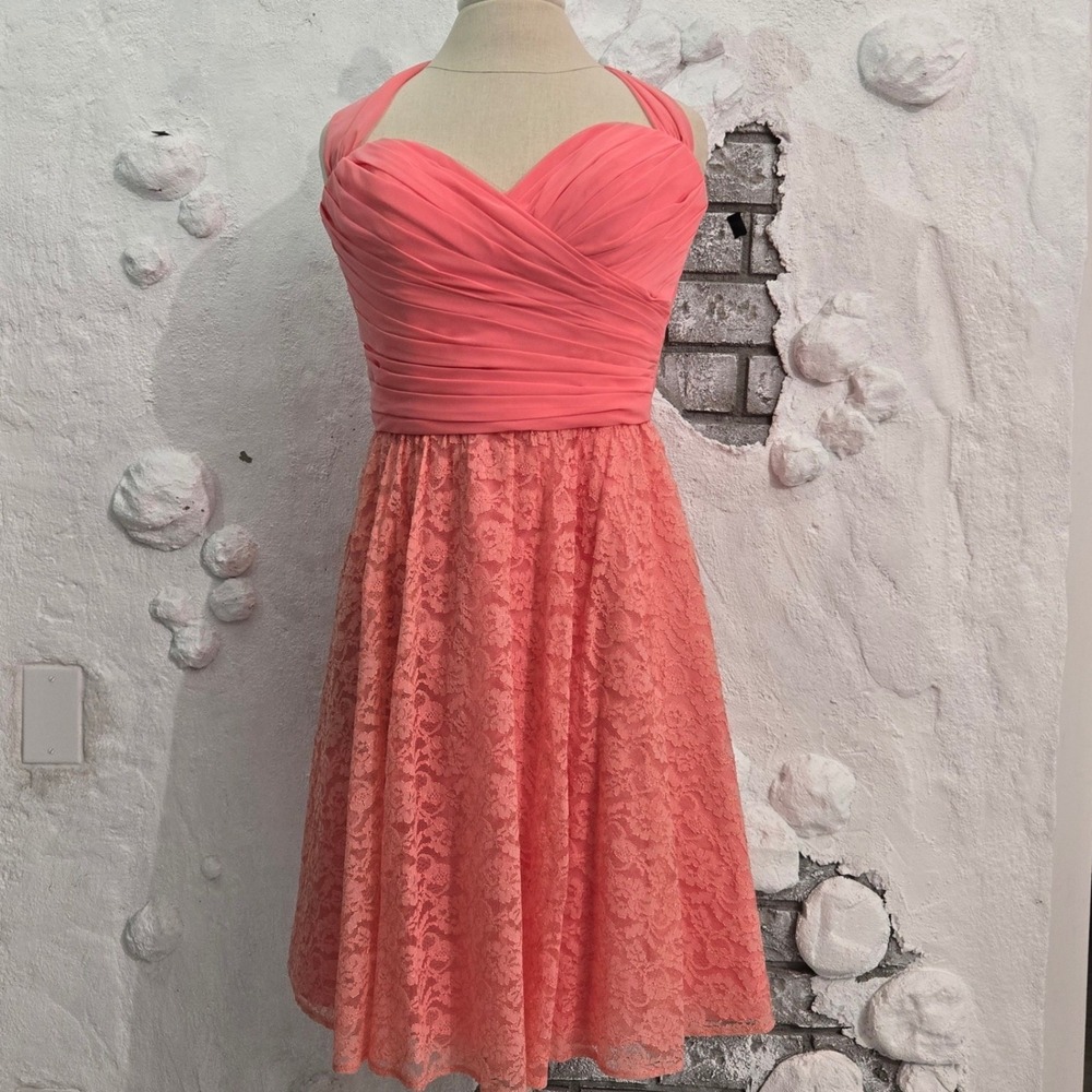 NWT Wtoo Lace Chiffon Halter Cocktail Dress Coral Pink Bridesmaid Wedding Sie 10